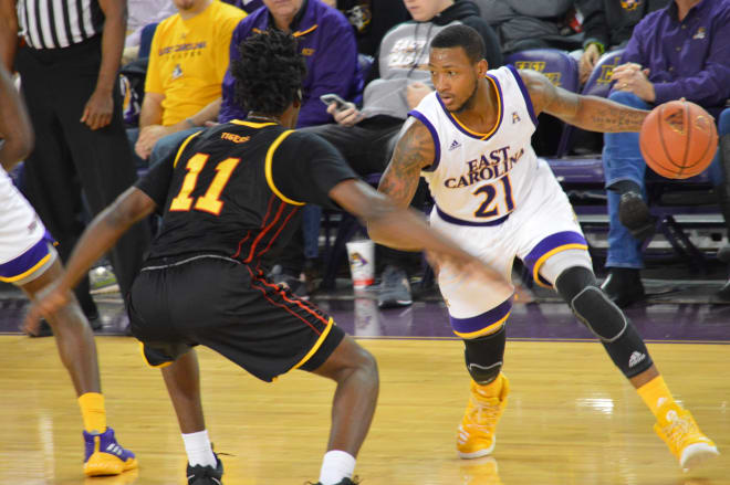 ECU guard B.J. Tyson led the Pirates in scoring with 20 points in a 76-68 victory over Grambling State.