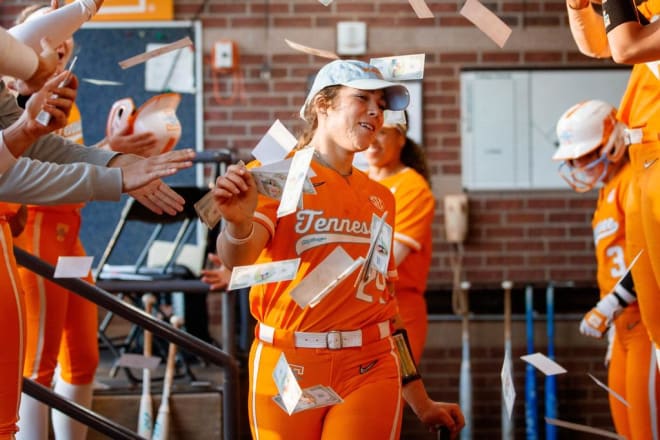 KNOXVILLE, TN - March 03, 2024 - Infielder McKenna Gibson #24 of the Tennessee Lady Volunteers during the game between the Longwood Lancers and the Tennessee Lady Volunteers at Sherri Parker Lee Stadium in Knoxville, TN.