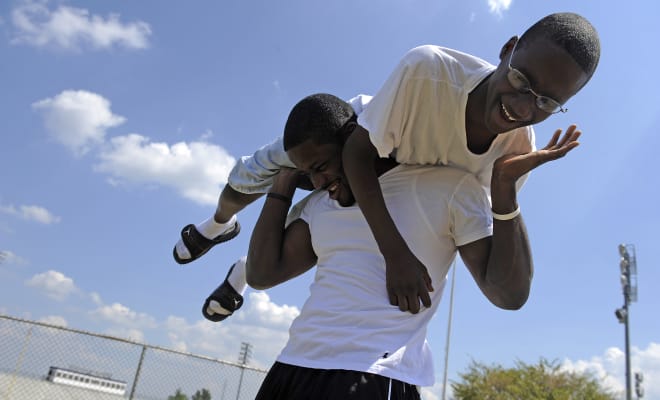 The two are shown here in the fall of 2008 on the campus of Howard University. 