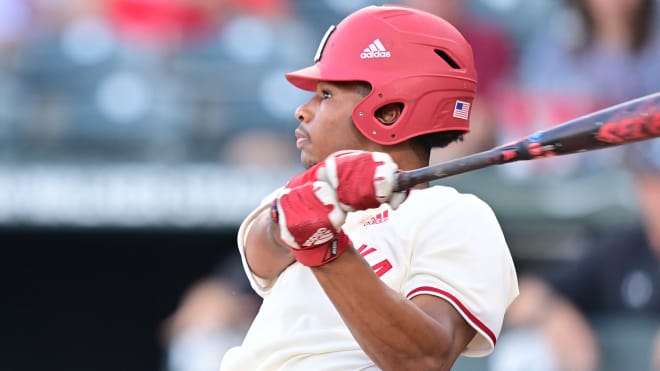 Brice Matthews hit a double and a home run for the Huskers returning to the lineup after Saturday's absence (Photo Credit: Nebraska Athletics Communications)          e 