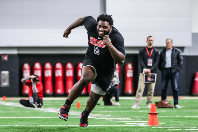 Georgia defensive lineman Devonte Wyatt (95) during Georgia’s Pro Day at Payne Indoor Athletic Facility in Athens, Ga., on Wednesday, March 16, 2022. (Photo by Mackenzie Miles/UGA Sports Communications)