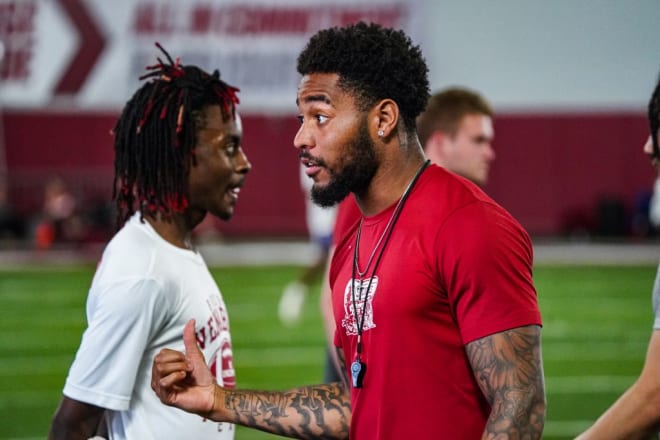 Woodi Washington looks on during the Brent Venables camp earlier this month in Norman. (Parker Thune)