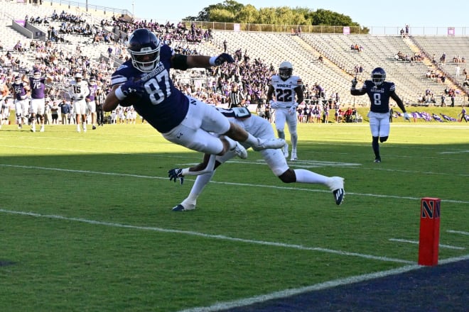 Northwestern tight end Thomas Gordon dives into the end zone during last weekend's win against UTEP. 