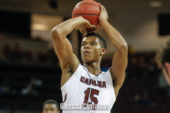 P.J. Dozier nailed the game-winning shot at the buzzer Tuesday night as South Carolina posted a 70-69 victory over Monmouth at Colonial Life Arena.