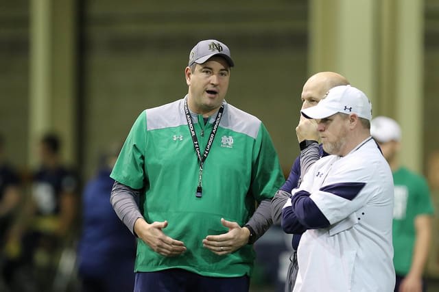 Notre Dame Fighting Irish football defensive line coach and recruiting coordinator Mike Elston