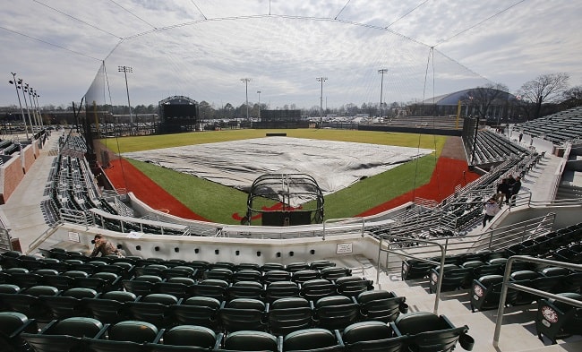 A view from behind home plate provides a panorama of the newly renovated Sewell-Thomas Stadium at the University of Alabama Wednesday, January 27,2016. Staff Photo/Gary Cosby Jr.  Sewell-Thomas Stadium Renovation