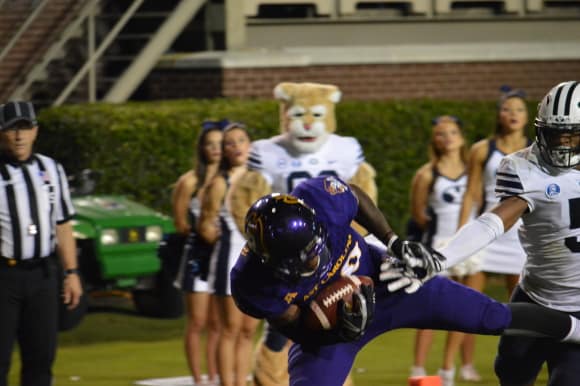 ECU wide receiver Trevon Brown hauls in a 26 yard touchdown pass from Gardner Minshew.