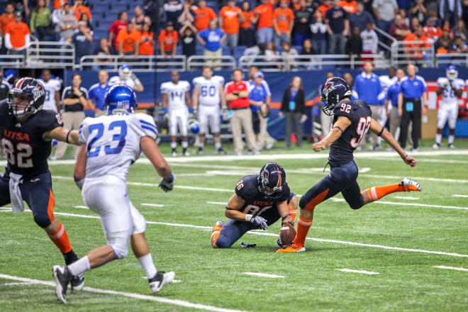 Sean Ianno converted three field goals in the game against Georgia State including the one shown here to tie the score at the end of regulation.