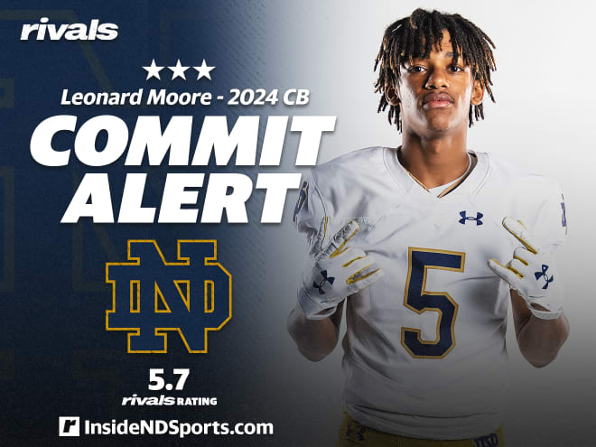 2024 three-star cornerback Leonard Moore visited Notre Dame last weekend. 