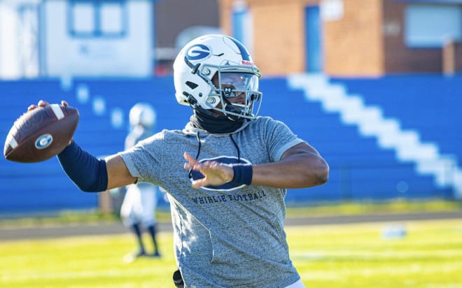 Grimsley (Greensboro, N.C.) quarterback Alonza Barnett III, who committed to James Madison on Sunday, throws before a game earlier this year.