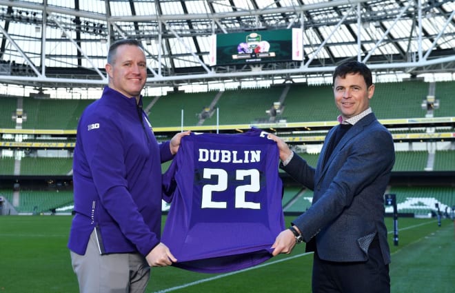 Pat Fitzgerald was in Ireland over the weekend checking out things for August's game. He's pictured here with Brendan Meehan, the Commerical Director of the Aer Lingus College Fotoball Classic.