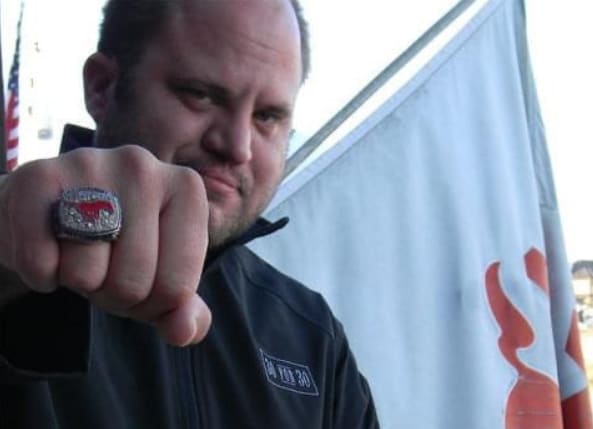 Matula, in a 30 For 30 jacket, showing off his SMU ring.