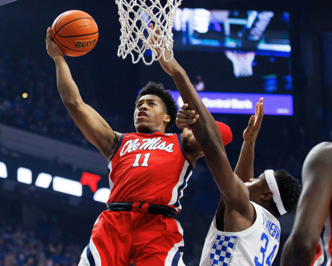 Ole Miss Rebels guard Matthew Murrell (11) goes to the basket during the first half against the Kentucky Wildcats at Rupp Arena at Central Bank Center on March 1. Mandatory Credit: Jordan Prather-USA TODAY Sports