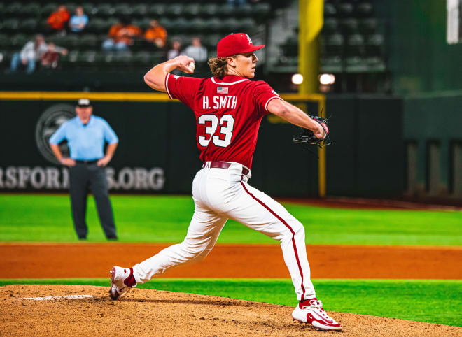 Arkansas LHP Hagen Smith struck out eight in five innings of work during the Hogs' 3-2 win Friday.