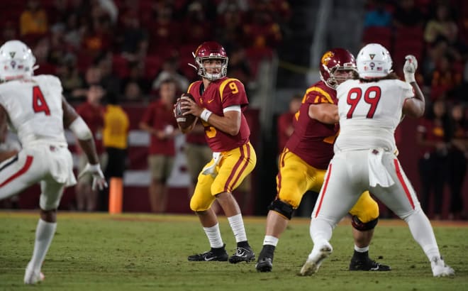 Freshman quarterback Kedon Slovis will make his first collegiate start Saturday vs. Stanford.