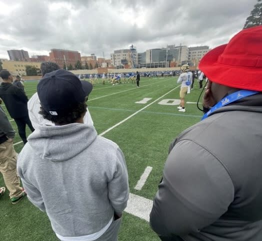 A view from 2026 defensive tackle Malik Brooks’ perspective at UCLA’s practice Thursday.