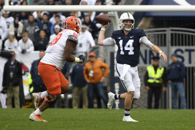 Penn State quarterback Sean Clifford throws a pass during the Nittany Lions' 20-18 loss to Illinois. AP photo