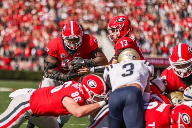 It took two tries, but Jordan Davis barreled in for his first career touchdown