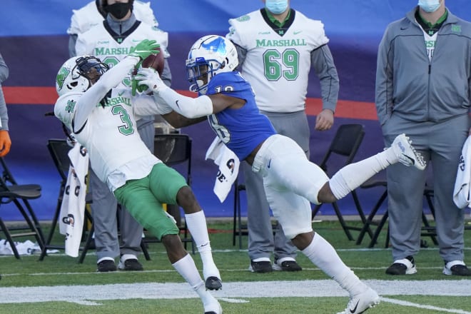 Marshall cornerback Steven Gilmore (left) leads the team in career interceptions. 