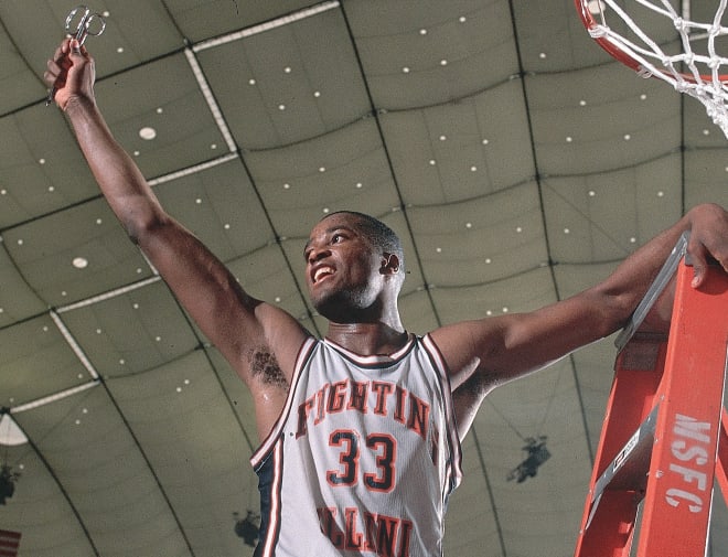 Illinois Kenny Battle (33) victorious after game vs Syracuse. Minneapolis, MN 3/26/1989 