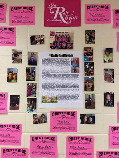 Messages of support and pictures dot the wall at Crest Ridge school.