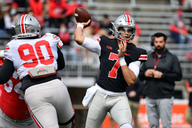 Ohio State head coach Ryan Day watches CJ Stroud during the Buckeye's 2021 Spring Game (Getty Images)