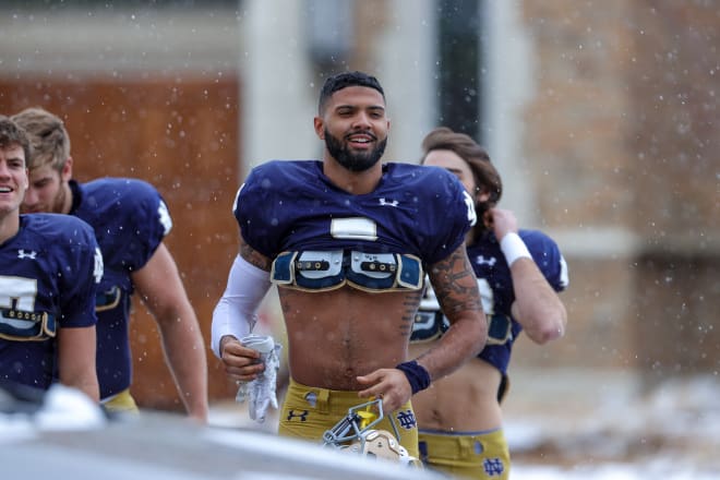 Grad senior wide receiver Joe Wilkins hopes to be back practicing with Notre Dame in August. 