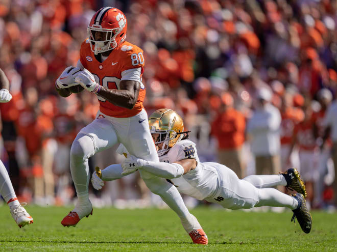 Wide receiver Beaux Collins, left, caught three passes for 37 yards in Clemson's 31-23 victory over Notre Dame in November.