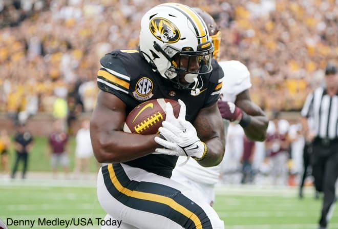 Missouri tailback Tyler Badie has totaled more than 1,000 scrimmage yards and 13 touchdowns during Missouri's first seven games.