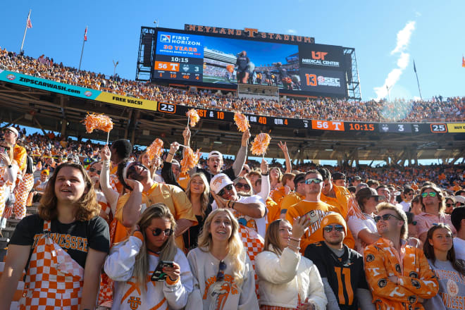 Nov 4, 2023; Knoxville, Tennessee, USA; Tennessee Volunteers fans during the second half against the Connecticut Huskies at Neyland Stadium.
