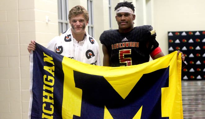 Rivals100 recruits JJ McCarthy and Junior Colson are committed to Michigan Wolverines football recruiting, Jim Harbaugh.