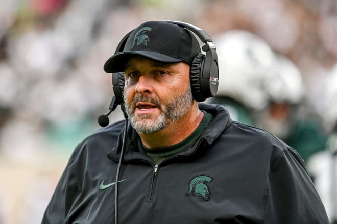 Michigan State's assistant head coach Chris Kapilovic on the sideline during the football game against Washington on Saturday, Sept. 16, 2023, at Spartan Stadium in East Lansing. Photo | Nick King/Lansing State Journal / USA TODAY NETWORK