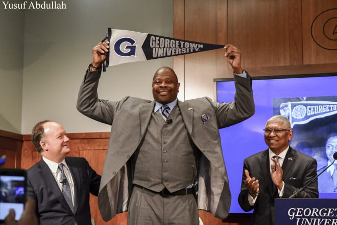 Patrick Ewing, flanked by Lee Reed (right) and John DeGiogia. 