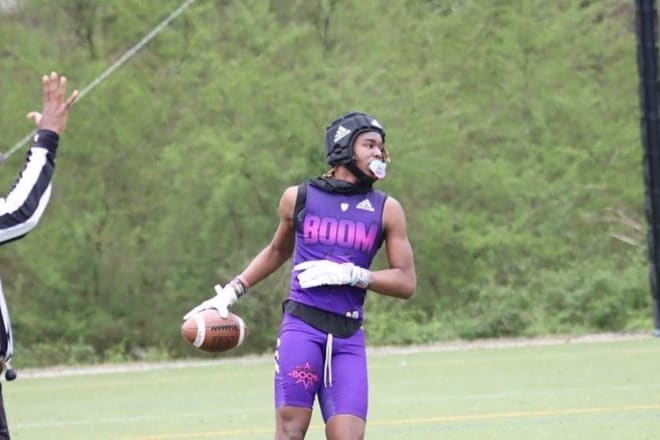 2026 wide receiver Devin Hamilton camped at Notre Dame in June and caught the eye of the some of the Irish coaches. After a summer with Midwest BOOM, Hamilton is excited to show off his improved catching skills as a sophomore.