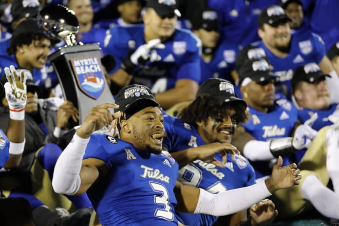 Tulsa players celebrate their victory in the Myrtle Beach Bowl.