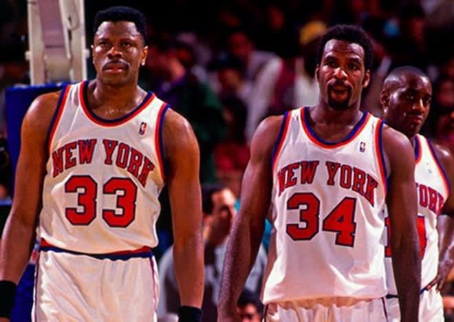 Patrick Ewing (33), Charles Oakley (34), and the rugged New York Knicks effected Hubert Davis' career.