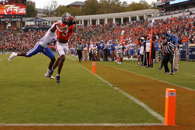 Dontayvion Wicks had seven catches against Duke on Saturday, including this 20-yarder for a touchdown.