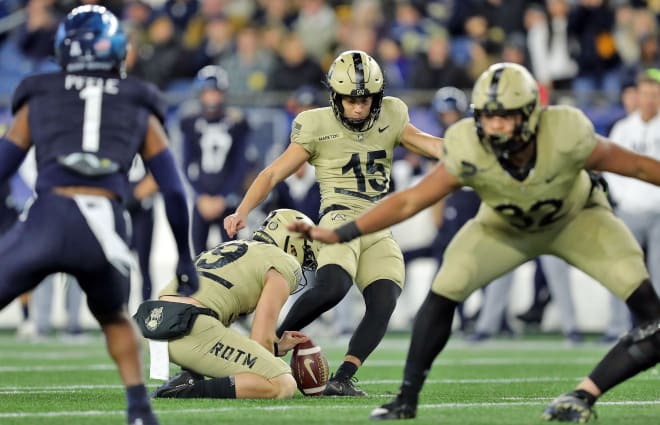 Kicker Quinn Maretski in action against Navy