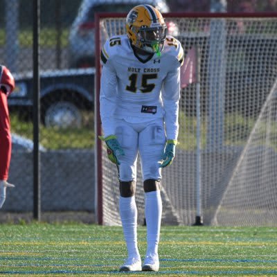 Holy Cross (N.Y.) safety Devin Grant, a target of James Madison, lines up before a snap during a game this spring in New York. 