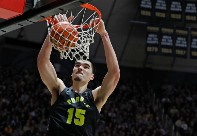 Purdue Boilermakers center Zach Edey (15) dunks the ball during the NCAA men s basketball game against the Michigan Wolverines, Tuesday, Jan. 23, 2024, at Mackey Arena in West Lafayette, Ind. Purdue Boilermakers won 99-67.