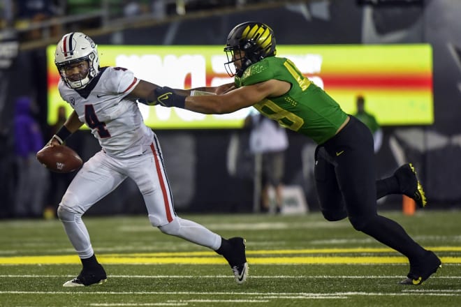 Quarterback Jordan McCloud threw five interceptions in his first start at Arizona.