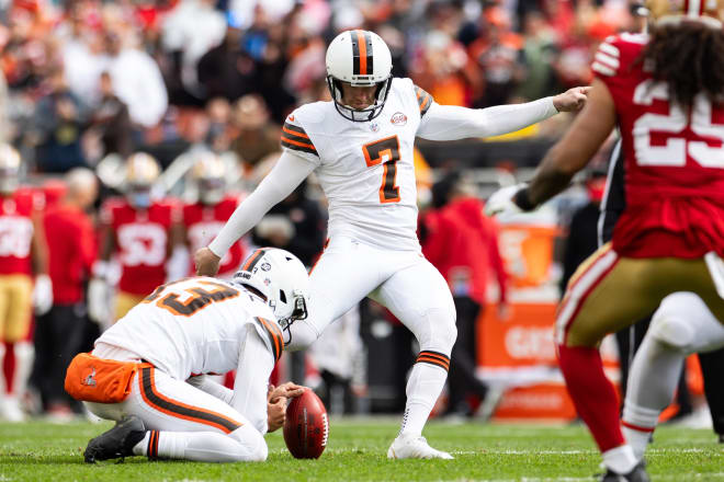 Dustin Hopkins made 4 of 5 field-goal attempts for Cleveland on Sunday.