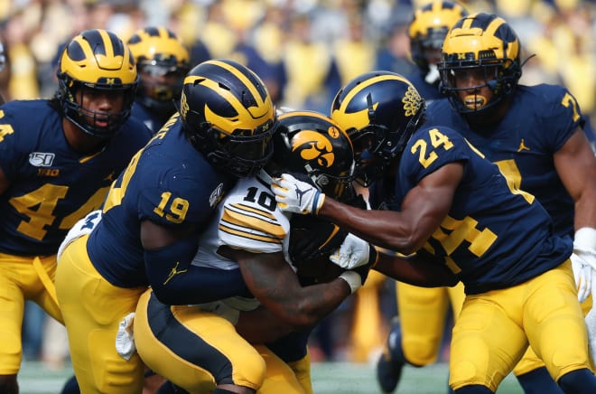 Michigan's defense notched eight sacks in a win over Iowa. 