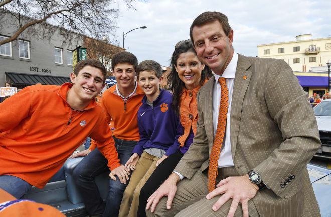 Swinney is shown here in Clemson with his family following the Tigers winning a national championship at the conclusion of the 2016 season.