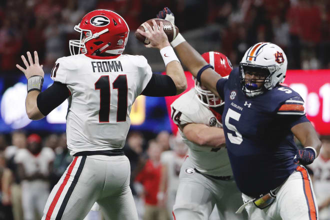 Brown pursues Fromm in the 2017 SEC Championship game.