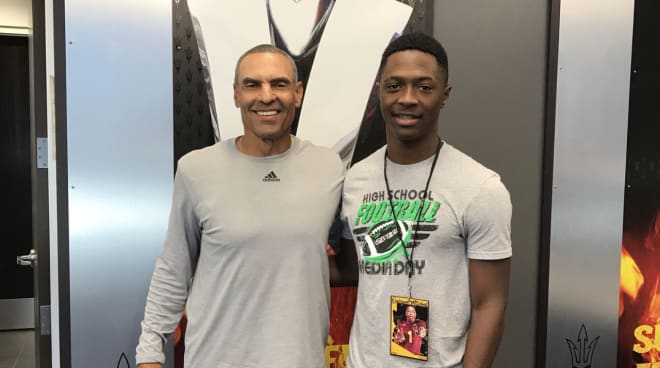 Quinyon Mitchell with Arizona State Head Coach Herm Edwards