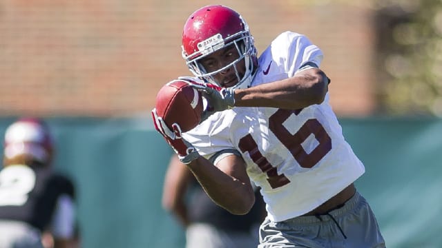 Alabama receiver T.J. Simmons was one of the Crimson Tide's most improved players this spring. Photo | Laura Chramer