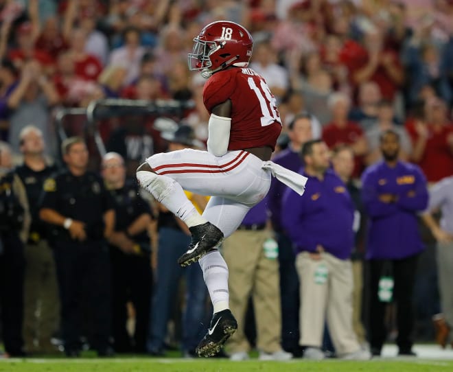 Alabama linebacker Dylan Moses celebrates after recording a sack against LSU. Photo | Getty Images