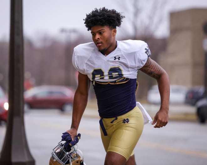 Notre Dame linebacker Jaiden Ausberry has swapped out his No. 23 jersey for No. 4 and has taken on a host of new roles this spring.