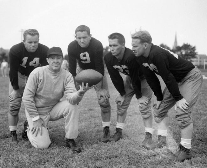 Frank Leahy directed four national titles and three other unbeaten seasons in his 11 years at Notre Dame.